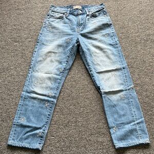 Madewell Blue Jeans with White Floral Embroidery